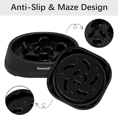 Slow Feeder Dog Bowls, Non Slip Cat Food Bowls, Bloat Stop Maze Pet Dishes, Interactive Feeder for Small Breeds 1 Cup Black