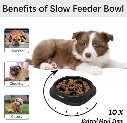 Slow Feeder Dog Bowls, Non Slip Cat Food Bowls, Bloat Stop Maze Pet Dishes, Interactive Feeder for Small Breeds 1 Cup Black