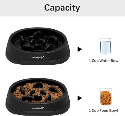 Slow Feeder Dog Bowls, Non Slip Cat Food Bowls, Bloat Stop Maze Pet Dishes, Interactive Feeder for Small Breeds 1 Cup Black